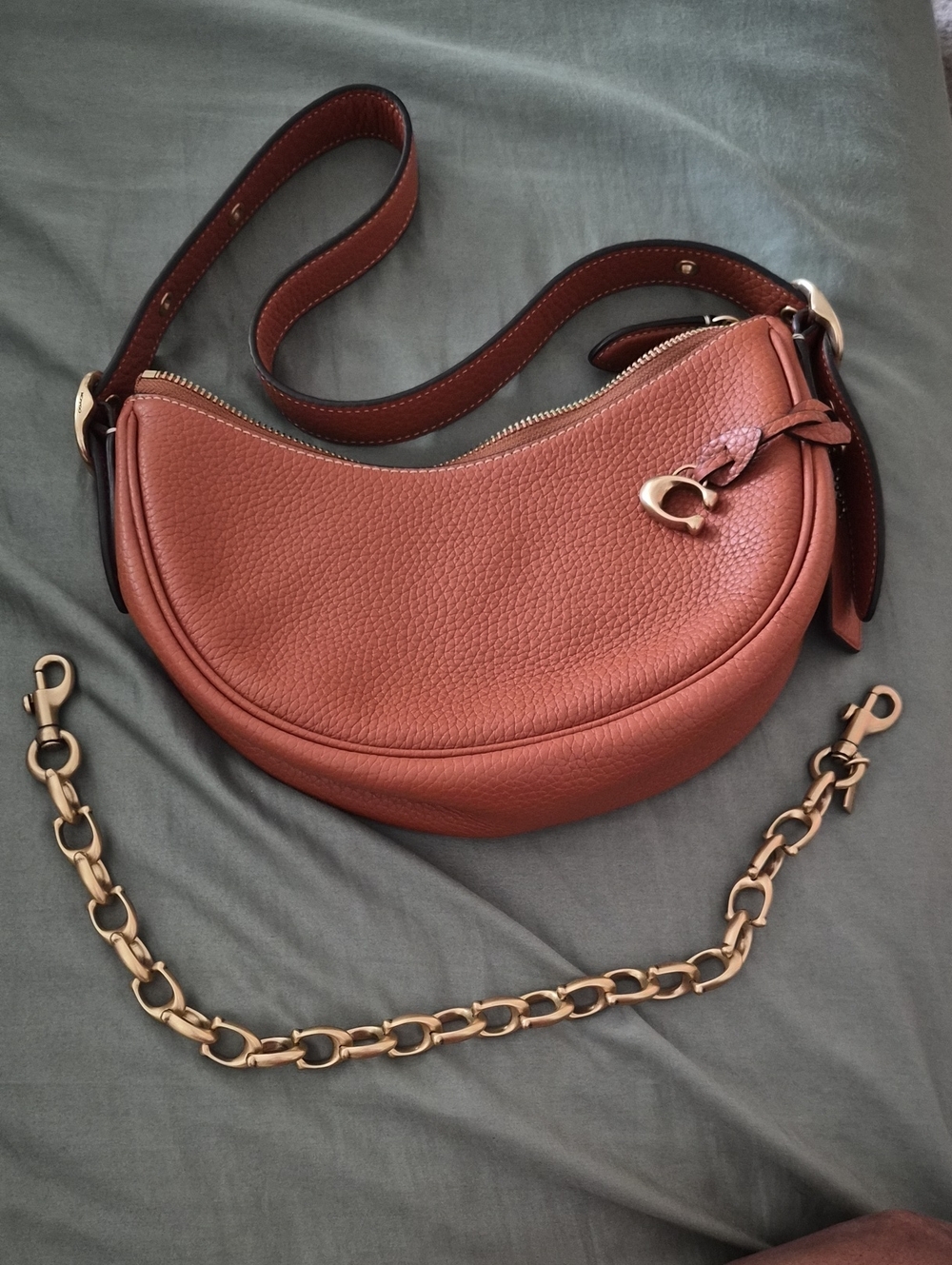 Coach Pebble Leather Crescent Shoulder Bag in Rust/ Amber
